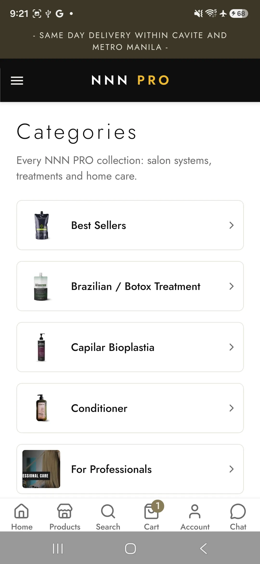 NNN PRO app product categories