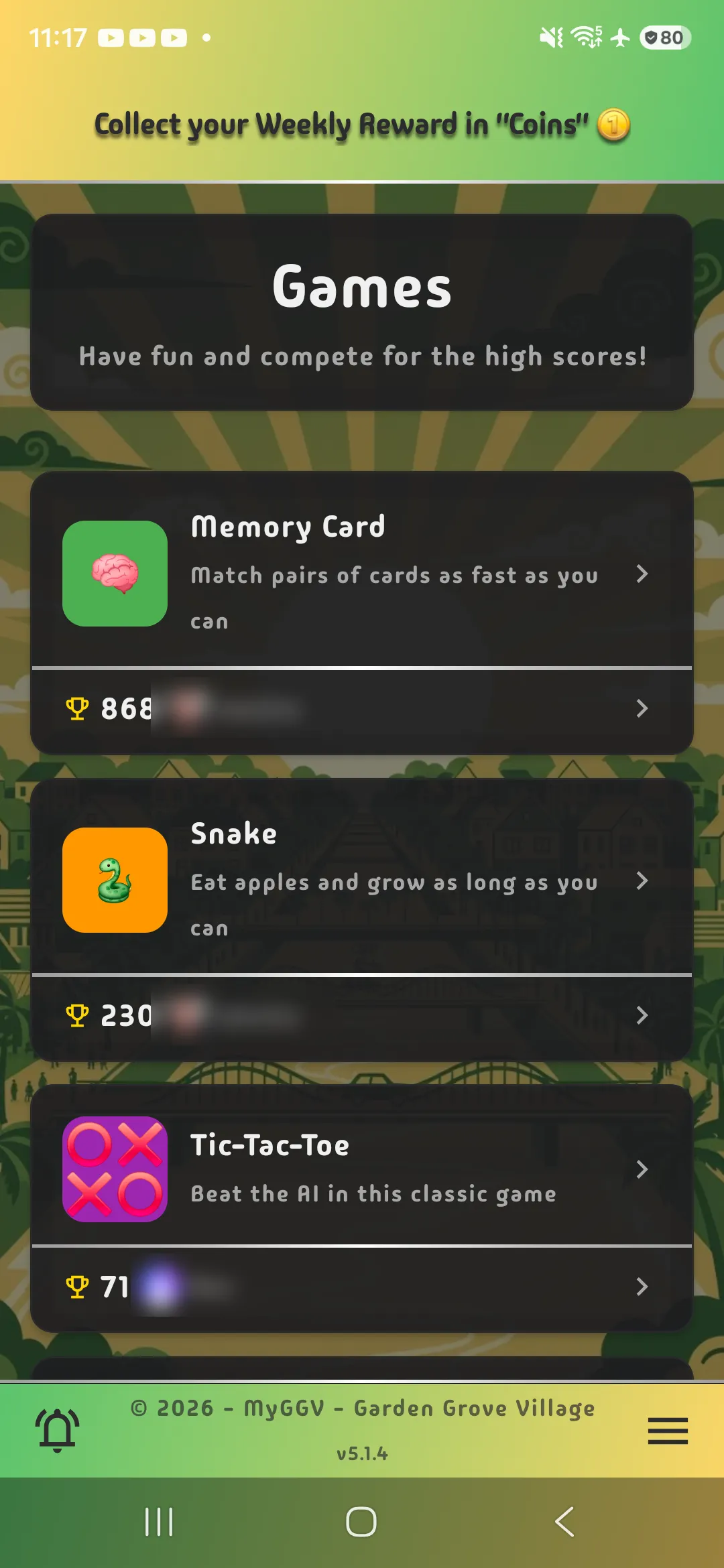MyGGV games with high scores